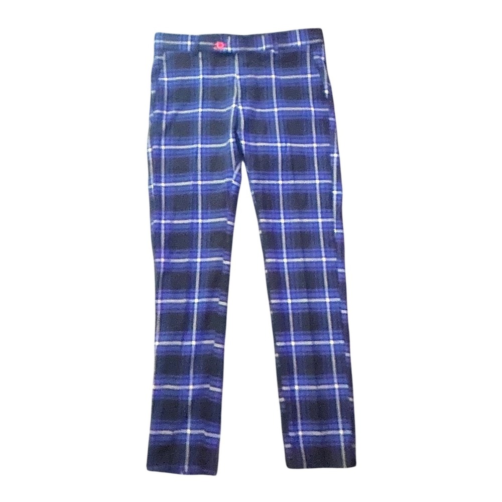 DJ Plus Mens Plaid Trousers Blue Black Checkered Slim Fit Pants Size 31 x 30